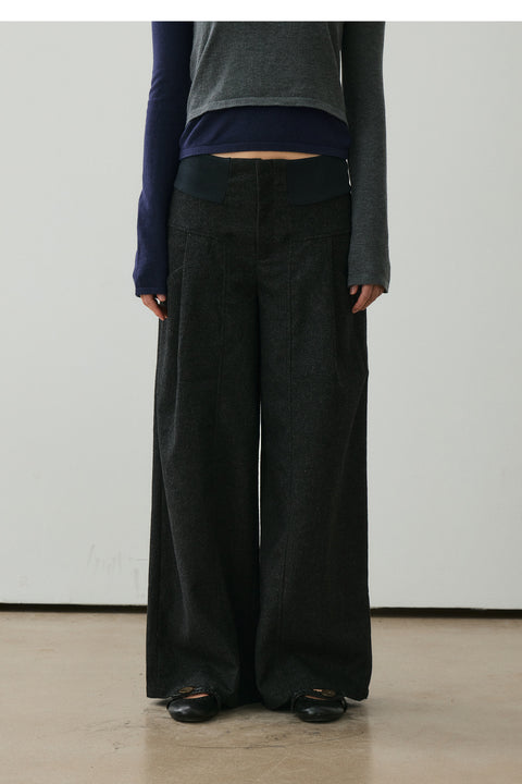 NULL NONE WOOL BLEND WIDE-LEG TROUSERS