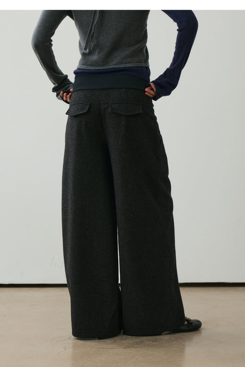 NULL NONE WOOL BLEND WIDE-LEG TROUSERS