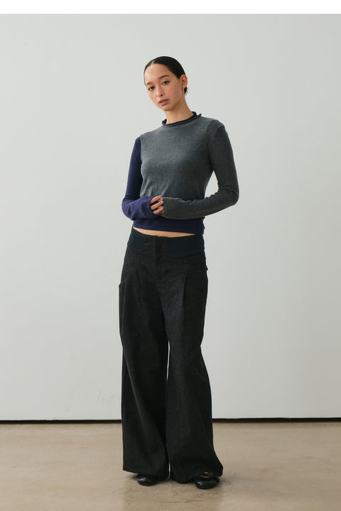 NULL NONE WOOL BLEND WIDE-LEG TROUSERS