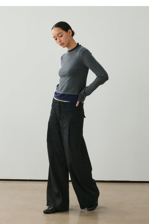 NULL NONE WOOL BLEND WIDE-LEG TROUSERS