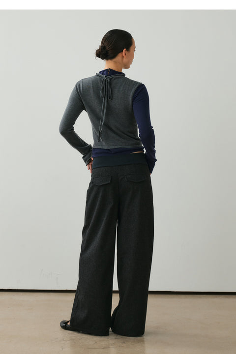 NULL NONE WOOL BLEND WIDE-LEG TROUSERS