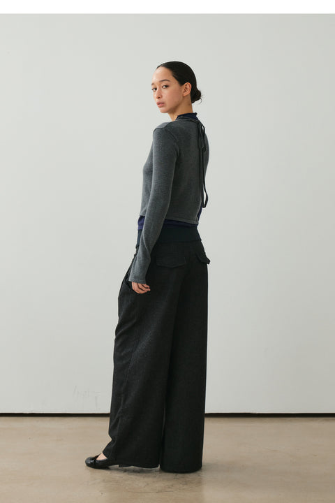 NULL NONE WOOL BLEND WIDE-LEG TROUSERS