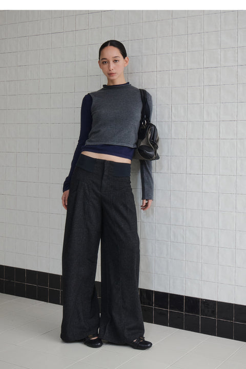 NULL NONE WOOL BLEND WIDE-LEG TROUSERS
