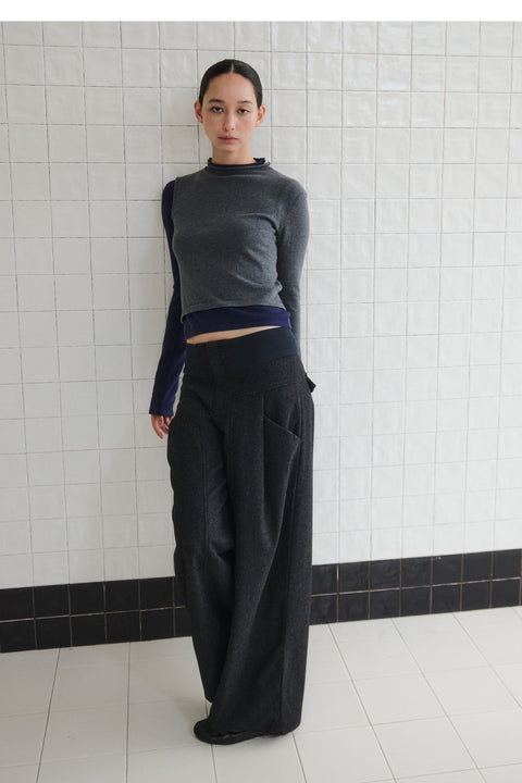 NULL NONE WOOL BLEND WIDE-LEG TROUSERS