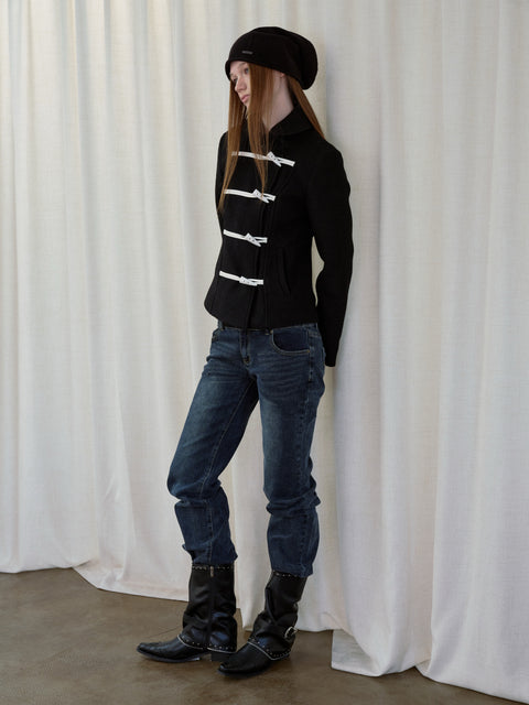 ROSE FOSSIL HORN TOGGLE CROPPED WOOL COAT