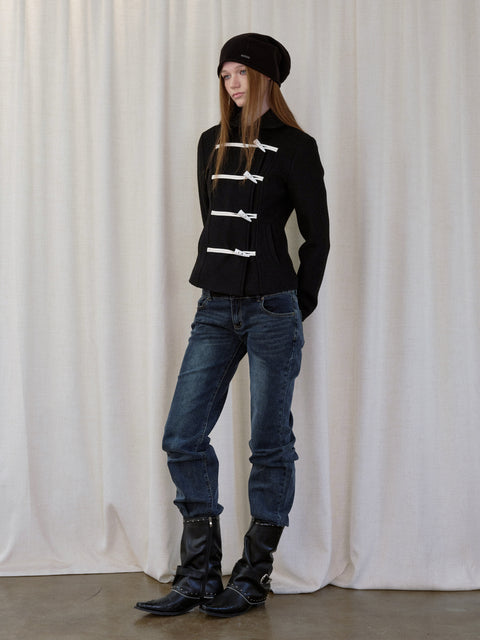 ROSE FOSSIL HORN TOGGLE CROPPED WOOL COAT