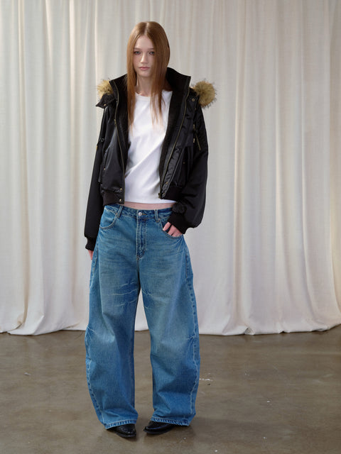 ROSE FOSSIL DETACHABLE FUR HOODED BOMBER