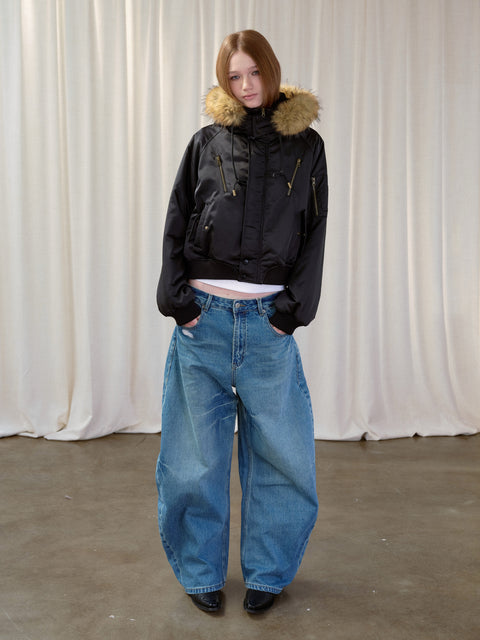 ROSE FOSSIL DETACHABLE FUR HOODED BOMBER