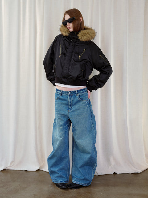 ROSE FOSSIL DETACHABLE FUR HOODED BOMBER