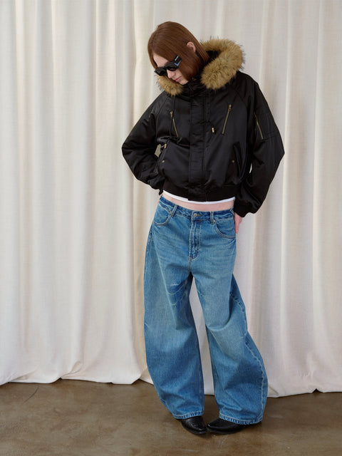 ROSE FOSSIL DETACHABLE FUR HOODED BOMBER