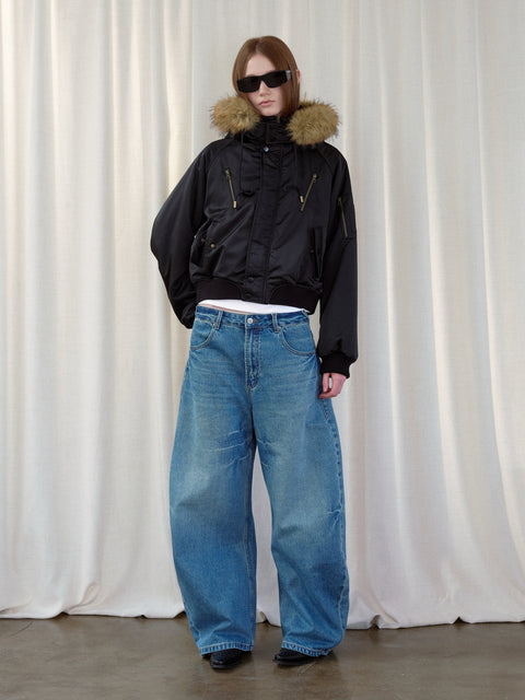 ROSE FOSSIL DETACHABLE FUR HOODED BOMBER