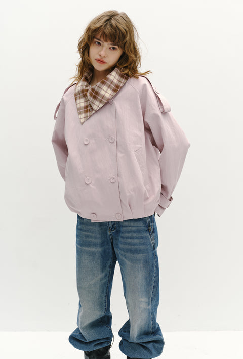 ROSE FOSSIL PLAID LAPEL TRENCH COAT