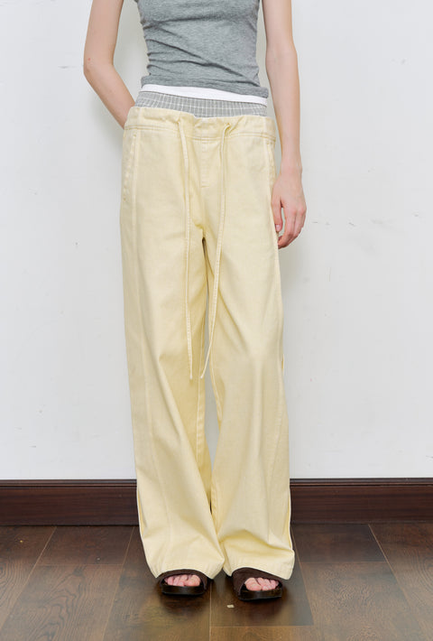 ROSE FOSSIL DOUBLE WAISTBAND TROUSERS