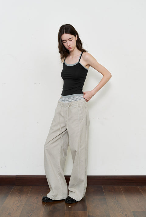 ROSE FOSSIL DOUBLE WAISTBAND TROUSERS