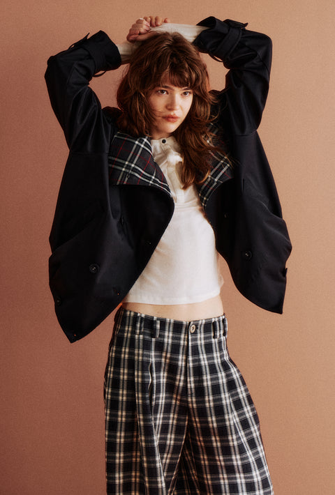 ROSE FOSSIL PLAID LAPEL TRENCH COAT