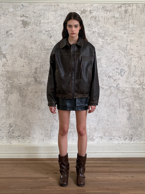 ROSE FOSSIL RUBBED LEATHER JACKET