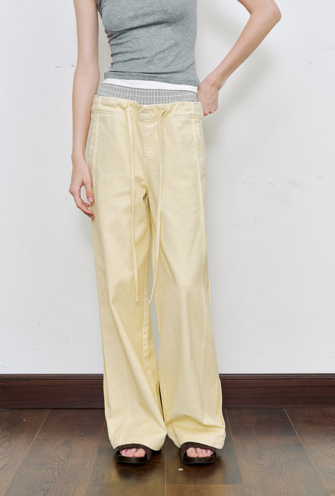 ROSE FOSSIL DOUBLE WAISTBAND TROUSERS