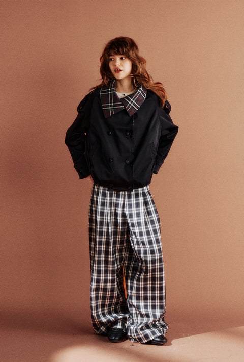 ROSE FOSSIL PLAID LAPEL TRENCH COAT