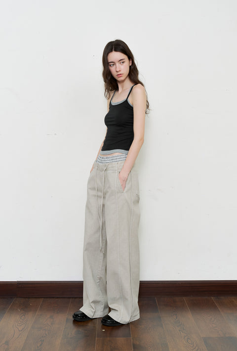 ROSE FOSSIL DOUBLE WAISTBAND TROUSERS