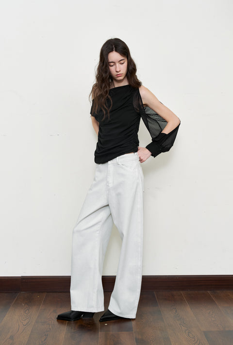 ROSE FOSSIL ASYMMETRICAL SHOULDER TOP