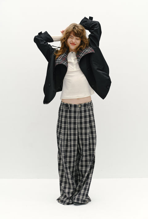 ROSE FOSSIL PLAID LAPEL TRENCH COAT