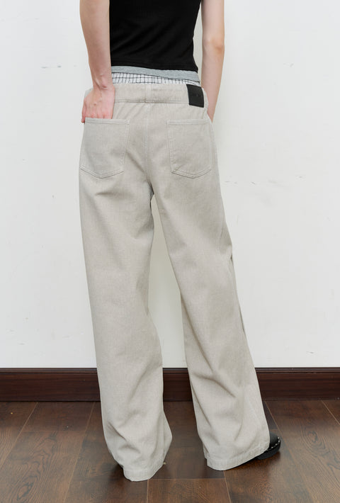 ROSE FOSSIL DOUBLE WAISTBAND TROUSERS