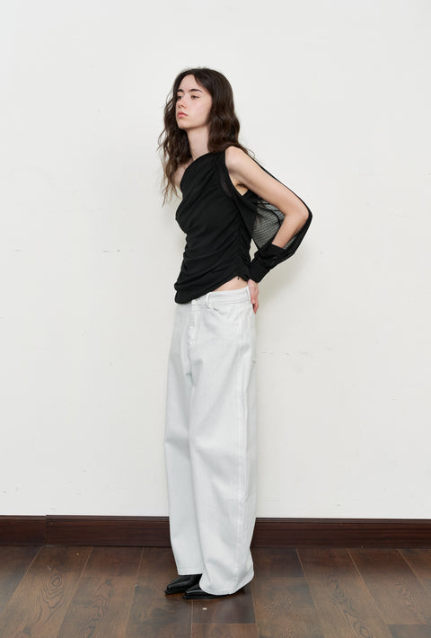 ROSE FOSSIL ASYMMETRICAL SHOULDER TOP