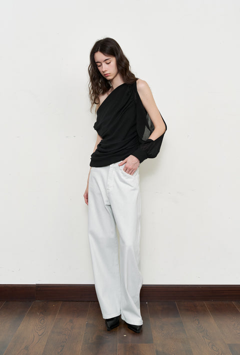 ROSE FOSSIL ASYMMETRICAL SHOULDER TOP