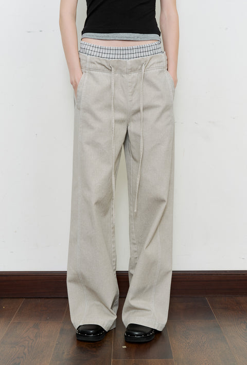 ROSE FOSSIL DOUBLE WAISTBAND TROUSERS