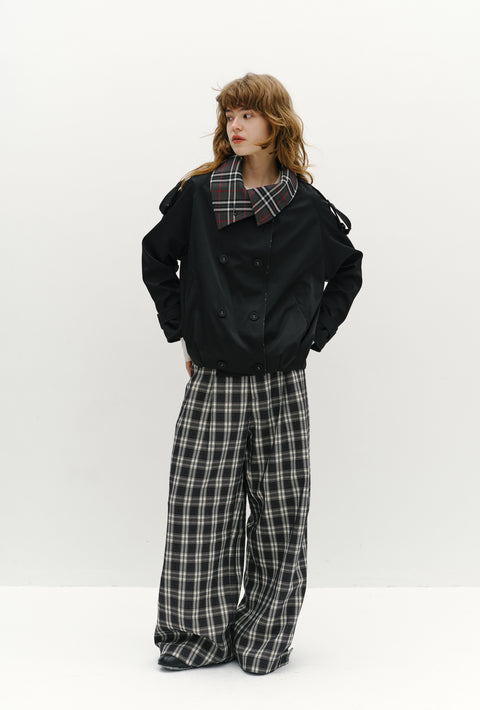 ROSE FOSSIL PLAID LAPEL TRENCH COAT