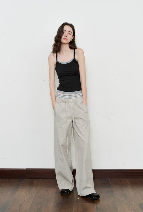 ROSE FOSSIL DOUBLE WAISTBAND TROUSERS