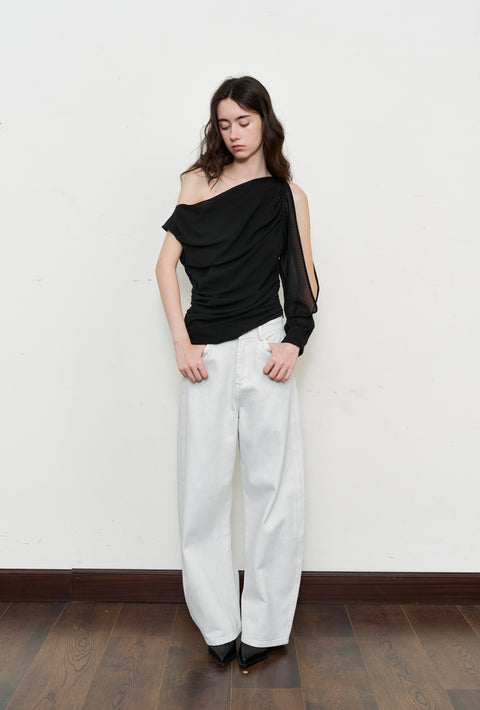 ROSE FOSSIL ASYMMETRICAL SHOULDER TOP