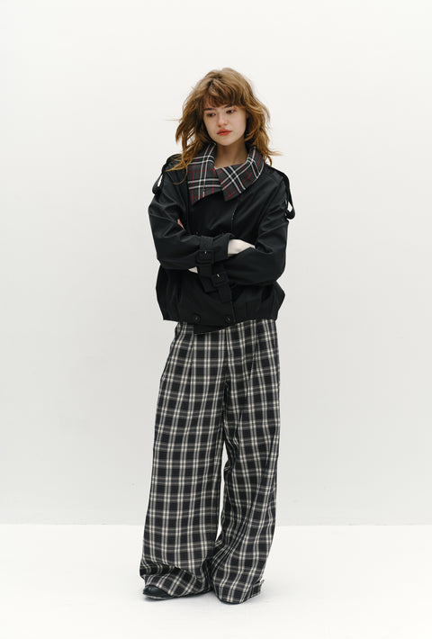 ROSE FOSSIL PLAID LAPEL TRENCH COAT