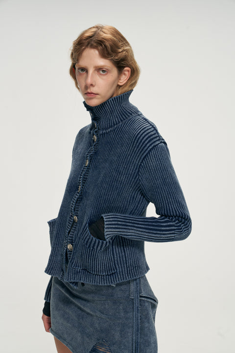 COSMOS WAVEYU BLUE STRIPED STRETCH CARDIGAN