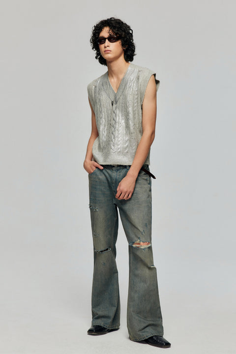 SIMPLE PROJECT DAMAGED BELL-BOTTOM PANTS