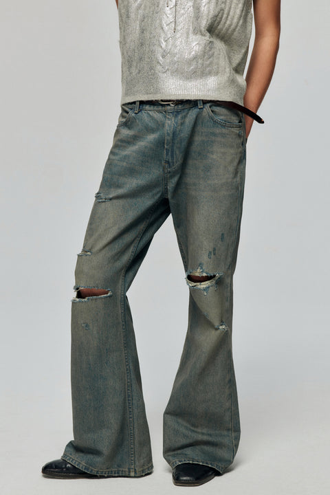 SIMPLE PROJECT DAMAGED BELL-BOTTOM PANTS