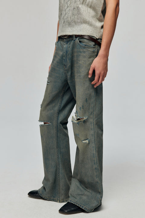 SIMPLE PROJECT DAMAGED BELL-BOTTOM PANTS