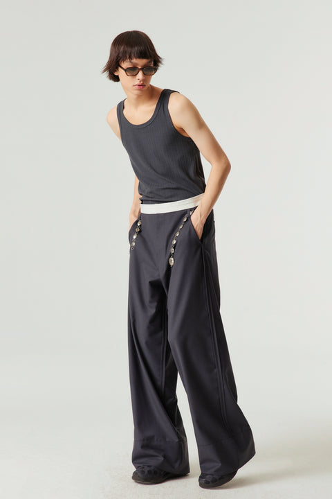 SIMPLE PROJECT REVERSE SEAM WIDE LEG TROUSERS