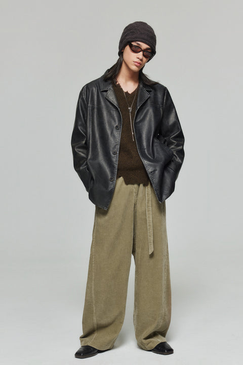 SIMPLE PROJECT VINTAGE STYLE LEATHER JACKET