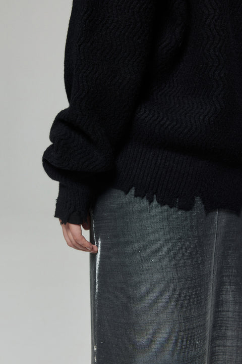 SIMPLE PROJECT WOOL DISTRESSED V-NECK SWEATER