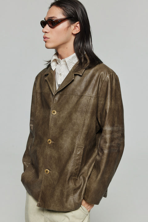 SIMPLE PROJECT VINTAGE STYLE LEATHER JACKET