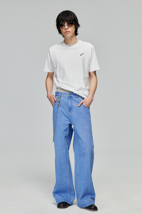 SIMPLE PROJECT BLUE VINTAGE WASH STRAIGHT DENIM PANTS