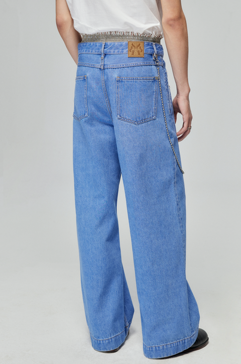 SIMPLE PROJECT BLUE VINTAGE WASH STRAIGHT DENIM PANTS