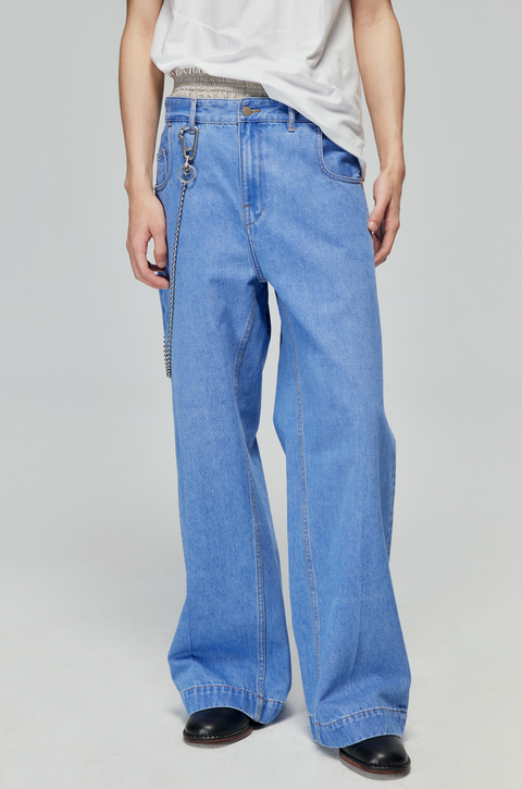 SIMPLE PROJECT BLUE VINTAGE WASH STRAIGHT DENIM PANTS