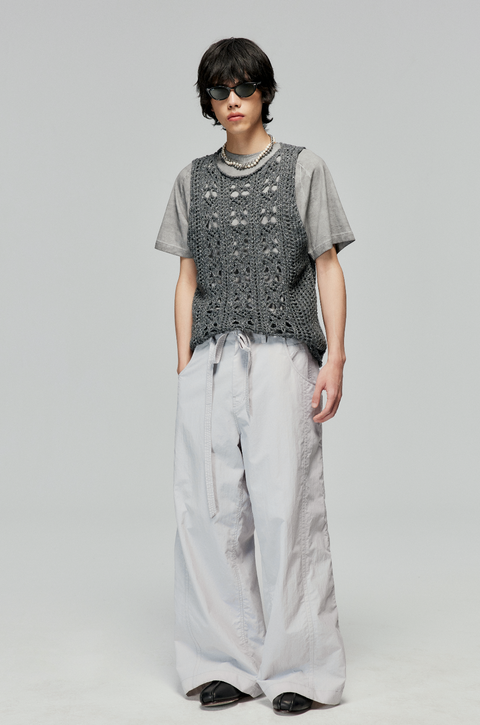 SIMPLE PROJECT NYLON KENDO WIDE-LEG TROUSERS