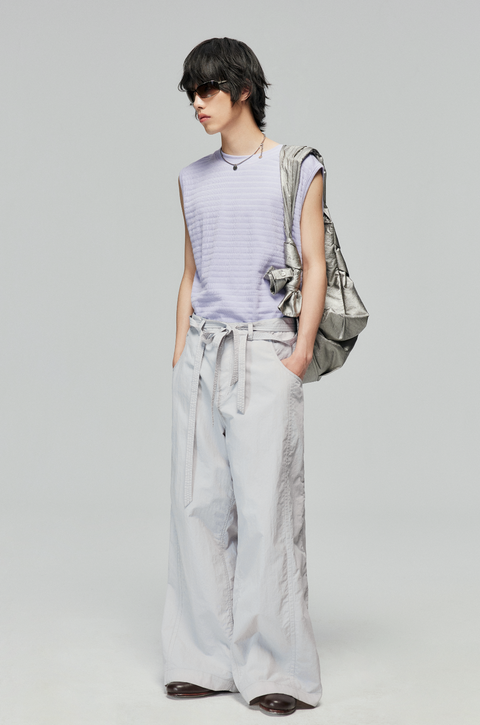 SIMPLE PROJECT NYLON KENDO WIDE-LEG TROUSERS