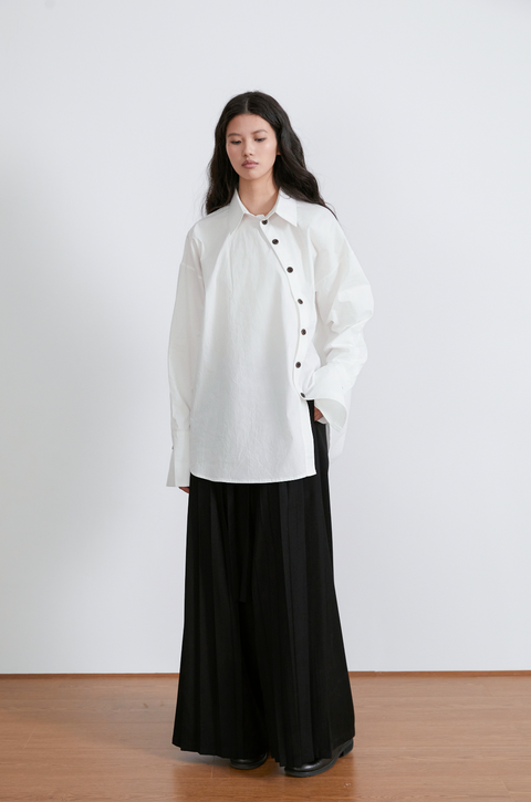 VAPOURBLUE CHINESE ASYMMETRICAL PLACKET SHIRT