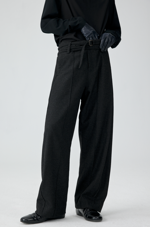 SIMPLE PROJECT WOOL TWISTED BELTED PANTS