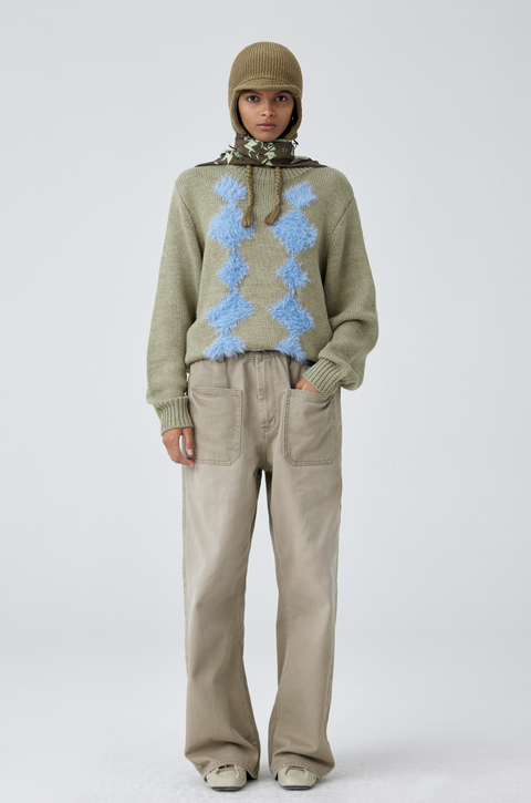 SIMPLE PROJECT CREW-NECK ARGYLE SWEATER