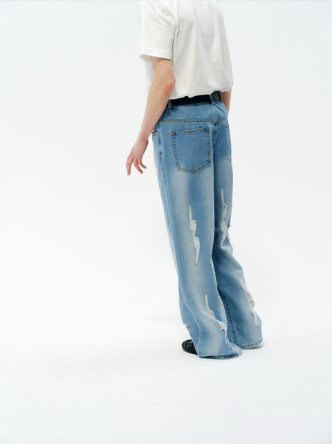 SAIRENSSEI DISTRESSED WASH DENIM